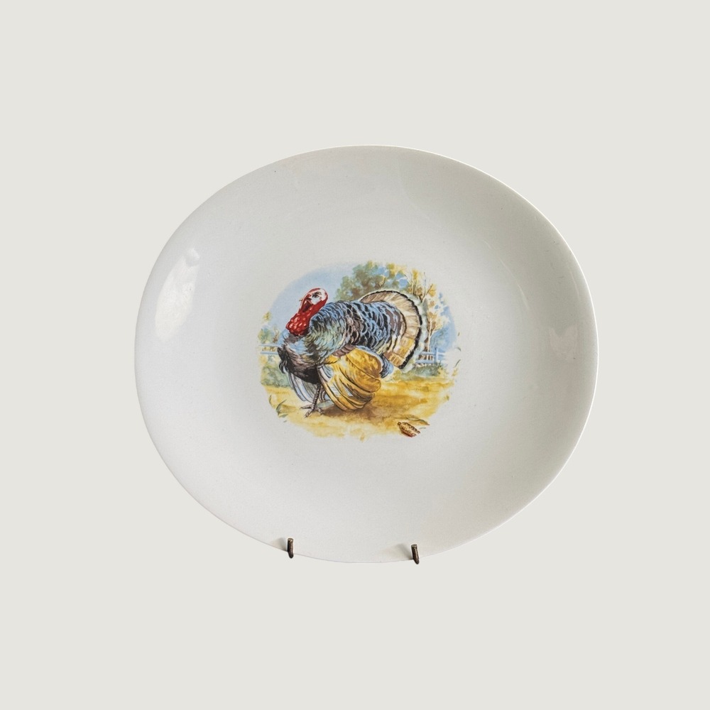 Vintage Wild Turkey Small Ceramic Oval Platter Thanksgiving Harvest Decor